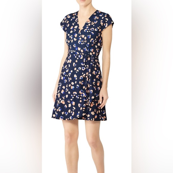 Hutch Clara Leopard Dress  Navy and Peach Wrap Dress - Picture 2 of 12